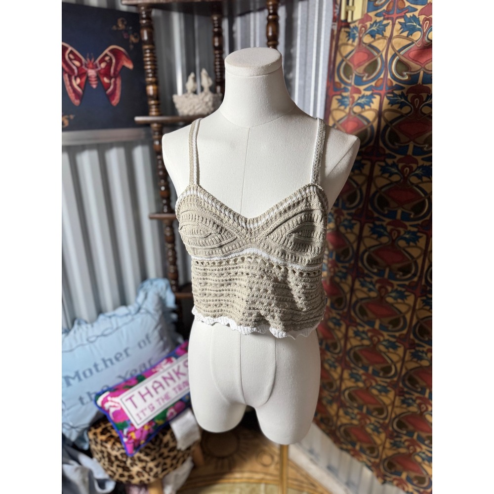 Willow & Wind Crochet Crop Top Sleeveless‎ Tank Top Beige Women's Size L